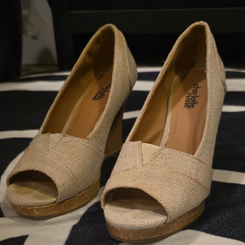 Charlotte Russe Natural Peep Toe Wedge Heels